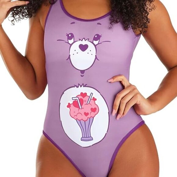 Share Bear Care Bear Swimsuit for Women Purple One Piece Open Back Swimwear - Picture 3 of 4